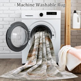 Boraya Area Rugs for Living Room: 9x12 Washable Neutral Modern Rug for Bedroom Large Soft Abstract Dining Room Rugs Indoor Floor Low Pile Carpet for Home Office Nursery - Rust Grey