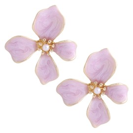 Flower Stud Earrings, Small Irregular Petal Earring Mini Alloy Oil Dripping Trendy Jewelry Accessories Gifts for Women (Purple)