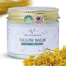 2.0 floz Beef Tallow for Skin Care - Organic Beef Tallow for Face+Body Moisturizer - Grass Fed Tallow & Manuka Honey Balm Ideal for Eczema, Stretch Marks, Redness, Itchy Skin - Blue Tansy (US-Made)