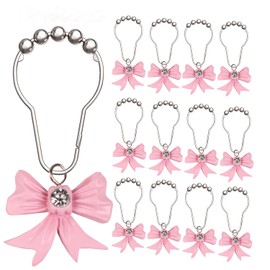 12 Pcs Pink Bow Knot Shower Curtain Hooks, Decorative Stainless Steel Shower Curtain Hooks for Bathroom Shower Rods