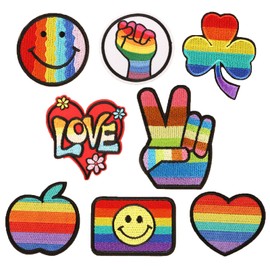 Bymivofun Pack of 8 Children's Rainbow Cartoon Clothing Patches, Cartoon DIY Clothing Patches, Clothes Patches, Stickers, Iron-On for T-Shirt, Jeans, Clothing Bags