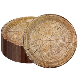 CEILIWEN Wood Grain Paper Plates, Pack of 50, 9 Inch Rustic Wooden Disc Paper Plates, Disposable Paper Plates, Party Dinner Plates, Round Paper Plates, Wood Grain Party Supplies (Wood Grain 02)