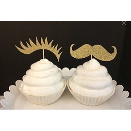 Set of 12 Staches or Lashes cupcakes, 6 Lashes and 6 Staches