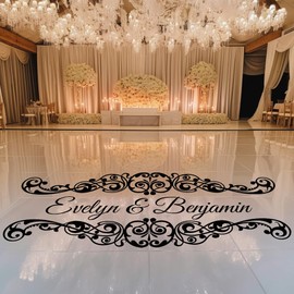 Custom Name Wedding Dance Floor Decal - Vinyl Sticker for Floor and Wall Reception - Customizable Premium Vinyl Stickers for Celebration - Quinceañera Monogram Decals (48" x 23")
