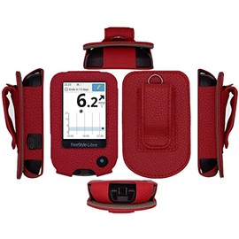 Premium Fitted Leather Case with Screen Protector, Belt Clip,Carabiner (Including a Neck Lanyard) for Freestyle Libre 2/ Freestyle Libre 14 Day/Freestyle Libre (RED)