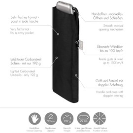 Doppler Women's Pocket Umbrella Carbon Steel Mini Slim Black