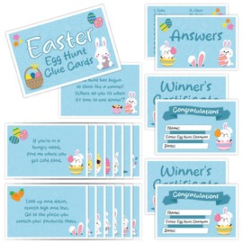 Easter Egg Hunt Clue Cards for Children Kids - Large Easter Scavenger Hunt Indoor Reusable Cards Party Game Household Activity with Winning Certificates
