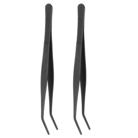 sourcing map 2pcs Stainless Steel Tweezers 4.9 Inch Precision Tweezers with Curved Serrated Tip Multi-Purpose Kitchen Tongs for Cooking Gardening Repairing Craft, Black