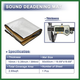 Motoforti 394mil 10mm 2.69sqft Car Sound Deadening Mat Aluminum Foil Closed Cell Foam Heat Shield Material for Hood Fender and Boat Engine Cover 19.69"x19.69" Long-Lasting