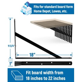 4-Pack 18 Inch Heavy Duty Shelf Brackets, Large Floating Wall Bracket for Garage Storage Shelves, Black Powder-Coated Finish, Load Capacity 800lbs
