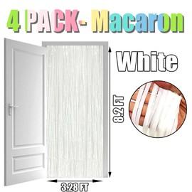 HalloweenDecorate 4 Pack Macaron White Foil Fringe Curtain Backdrop, 3.28Ft x 8.2Ft Foil Fringe Streamers Curtains for Party, Photo Booth milky milky