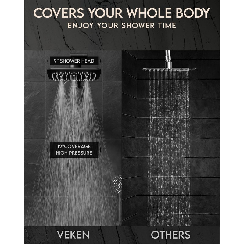 Veken High Pressure Rain Shower Head Combo with Extension Arm-