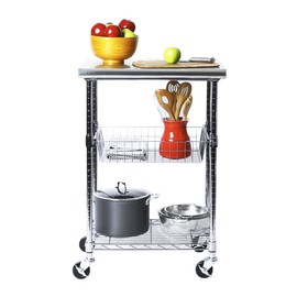Seville Classics Stainless-Steel Professional Kitchen Work Table Cart Utility NSF-Certified Storage, 24" W x 20" D x 36" H, Chrome