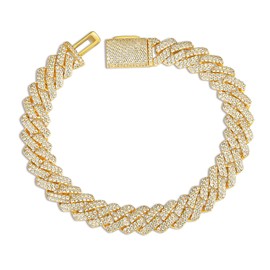 Gemsme 12mm CZ Cuban Bracelet, Hip Hop Heavy 18k Yellow Gold Plated 12MM Full Iced Out Miami Cuban Link Chain Bracelet