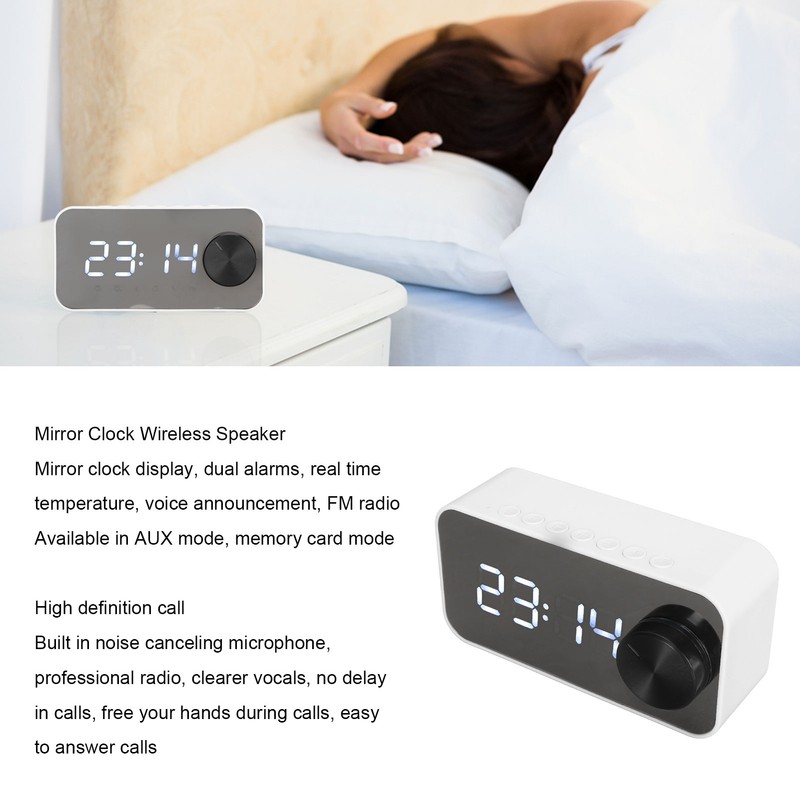 Wireless Bluetooth Speaker Multifunction Noise Cancelling Temperature Display Voice Broadcast