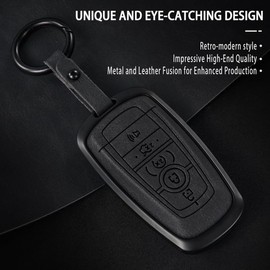 for Ford Key Fob Cover, Leather Key Shell Case Compatible with Bronco Explorer Edge Escape Expedition F150 F250 F350 Fusion Mustang Ranger (5 Buttons)