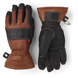 Hestra Mens Womens Ski Gloves: Guide Leather Winter Gloves with Wool Lining, Brown/Black, Size 9