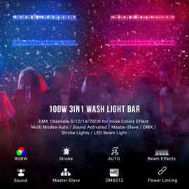 LaluceNatz LED Stage Wash Light Bar - 40IN 100W DJ Light Bar 3IN1 RGB LED Strobe Beam Lighting Effects Aluminum Alloy DMX Control Sound Activated Uplights for Events Music Band Live Show Wedding Party
