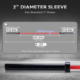 Kselythan Black and Red Alloy Steel Red 3C1Up7gi7e0gSh_rQh2qGwe7 7Ft Olympic Barbell,45lb Barbell for Weightlifting and Powerlifting, 1500Lbs Load Capacity Bench Press Fit 2" Standard Weights, Strength Training for Home Gym Exercises