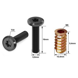 Dayalo Pack of 10 Threaded Insert Wood, Torx Screws, Flat Head Screws and Screw Nut, M6 x 16 & M6 x 10 mm, Screw Thread Nuts for Wooden Furniture, with 2 Keys
