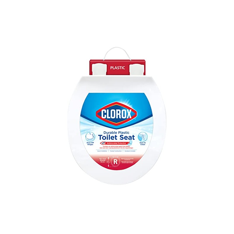 Clorox Round Beveled Plastic Toilet Seat with Easy-Off Hinges –