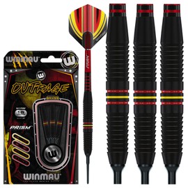 WINMAU Outrage 18 gram Brass Softip Darts Set with Prism Flights and Shafts (Stems)