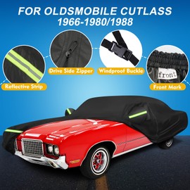 QUNSUNUS Waterproof Car Cover for Oldsmobile Cutlass 1966-1980/1988, Outdoor Car Cover with Zipper, Full Exterior Car Covers for Automobiles All Weather with Wind, Sun, UV and Dust Protection
