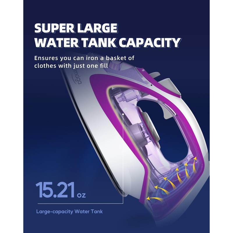OMAIGA Steam Iron for Clothes, 1750W with Rapid Heating Ceramic
