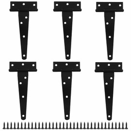 Cjueiom 6Pcs Heavy Duty T Strap Hinges, 5 Inch / 125mm Black Shed Door Hinges with Screws for Wooden Gates, Barn Doors, Garden Fences & Wooden Doors