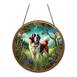 d'ears - Saint Bernard - Dog - Acrylic Suncatcher with Chain - 6 Inch Diameter - Window Art - Made in The USA