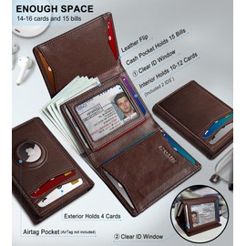 miyozi Airtag Wallet for Men,with Cash Pocket 2 ID Window 14-16 Cards Magnetic Closure Slim Trifold Leather Wallet 4.0"x3.1", RFID Blocking Front Pocket Wallet with Gift Box