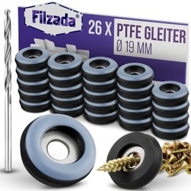 Filzada® 26 x Teflon Glides for Screwing - Diameter 19 mm (Round) - Furniture Glides / Carpet Glides PTFE (Teflon) with Screws