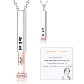 SOLOLIKE Be Kind of Necklaces for Women: Hidden Message Necklace 925 Sterling Silver Be Kind of ...A B Necklaces for Friends - 3D Vertical Bar Pendant Birthday Friendship Jewelry Gifts