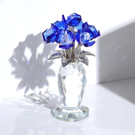 Movdyka Crystal Bule Rose Bouquet Figurines Gifts for Women Romantic Flowers Ornament for Home Sapphire Anniversary Birthday Valentine's Day Presents for Girlfriend Wife Partner