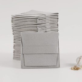 40pcs Grey Microfiber Jewelry Pouch 8 x 8cm Jewelry Packaging Bag Luxury Gift Fixed Strap Envelope Style Packaging Small Jewelry Gift Bags for Earrings Necklaces Bracelet Ring