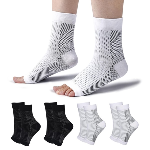 TOMILIOLD 4 Pairs Compression Socks Women Men Medical Socks Orthopaedic Compression Socks for Arthritis Joint Pain (Black + White, 38-42)