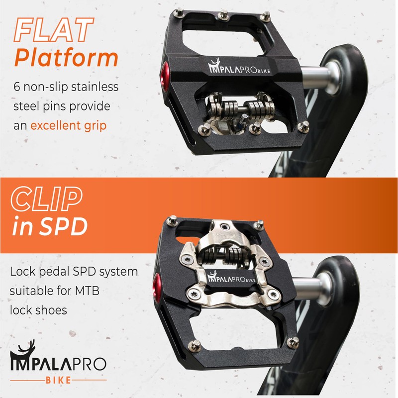 IMPALAPRO - Dual Function Bicycle Flat Pedals and SPD Pedals
