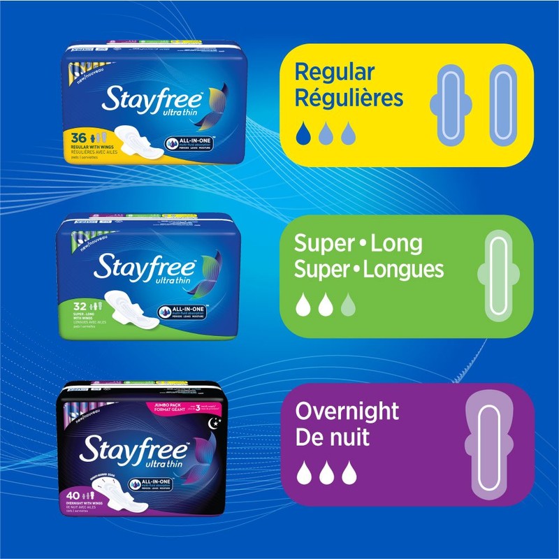 Stayfree Ultra Thin Pads with Wings, Overnight, 40 Pads