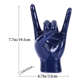 QIANLING 7.7" Blue Resin Rock On Hand Gesture Statue - Rock Culture Music Lovers' Decorative Tabletop Sculpture for Bookshelf, Desk & Mantel Decor in Home or Office, Modern Symbolic Figurine