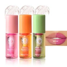 Hydrating Lip Oil Set,3 PC Mini Lip Gloss Set Magic Colour Changing Long Lasting Lipgloss,Lip Balm Fruit-Flavored Lip Care Kit, Aloe Vera/Peach/Honey