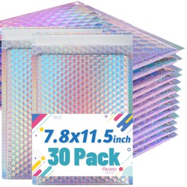 Dazarey 30 Pcs Metallic Bubble Mailer,Poly Padded Envelopes,Waterproof Self Seal Adhesive Shipping Bags,Foil Glitter Glamour Shipping Mailer,Holographic Cushion Envelopes for Mailing,Small Business