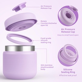 TIME4DEALS 13.5oz Kids Food Thermo, Insulated Food Jar for Hot & Cold Food, Wide Mouth Leak proof Thermal Lunch Container with Lids, Stainless Steel Keep Food Warm Lunch Thermo Bowl (Lilac)
