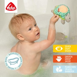 Fehn Bath Animal Turtle Bath Sponge - Cuddly Toy Baby Bath Toy for the Bath - Fabric Water Toy for Bath Fun - Bath Toy for Babies and Toddlers from 0+ Months