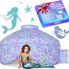 SKYWIN Air Tent Fort Large with Floor Playhouse for Kids - Inflatable Fort Sets Up Away in Seconds (Fan NOT Included) kids play tent toys baby:_Improved Fish