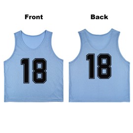 RE-HUO Set of 12 Numbered (13-24) Soccer Vests/Sport Pinnies/Training Bibs with Free Carry Bag(Sky blue13-24,XL)