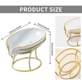 Telidif PET Soap Dish with Iron Stand, Self-Draining Soap Holder for Bathroom, Kitchen, and Toilet, Easy to Clean and Durable, White and Gold Soap Holder for Countertop Storage
