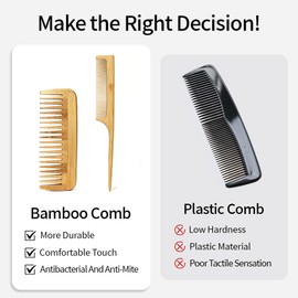 2pcs Bamboo Hair Comb Set, Natural Bamboo Wood Tail Combs - for Thick/Thin/Curly/Dry Hair - Wooden Comb for Women Men
