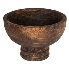 Creative Co-Op Round Paulownia Wood Pedestal Bowl, Marbled Brown Finish