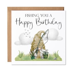 Maise & Rose Fishing Birthday Card | Birthday Card For Him | Funny Gnome Fishing Themed Birthday Card For Men | Fisherman Card | Funny Fishing Card | P9