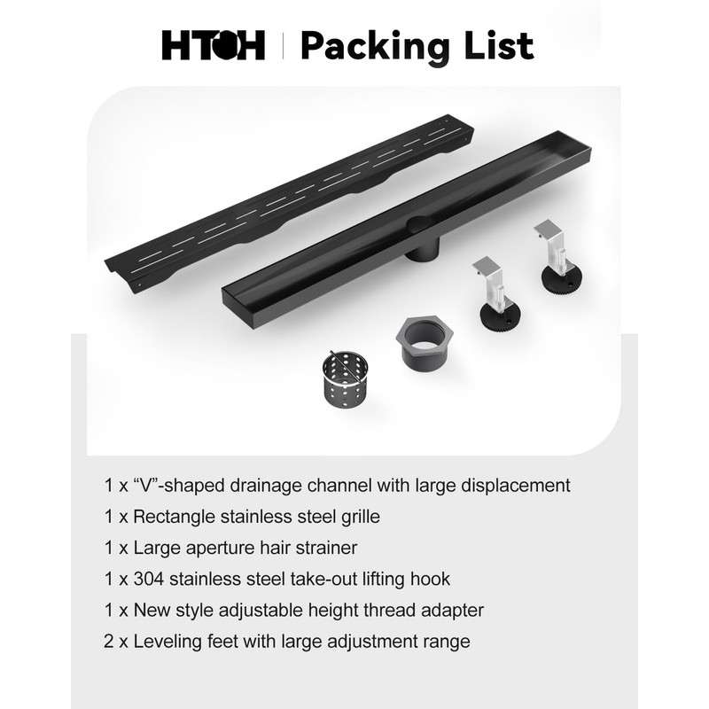 Shower Drain Stainless Steel for Bathroom: Black Linear Shower Drain